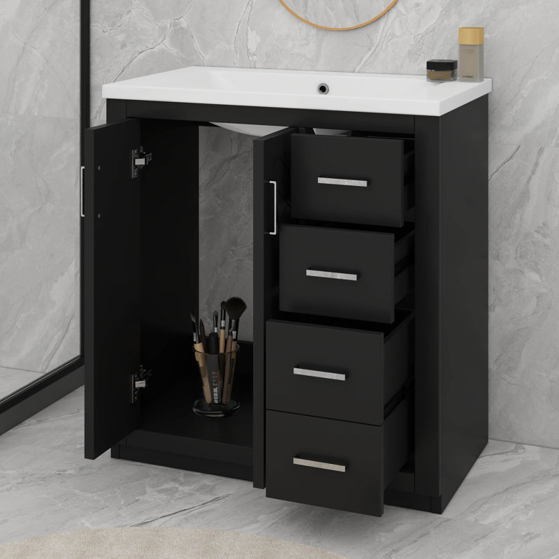 Meuble-lavabo traditionnel de 30 po avec 3 tiroirs, Noir, H 34 po x l 18 po x P 30 po