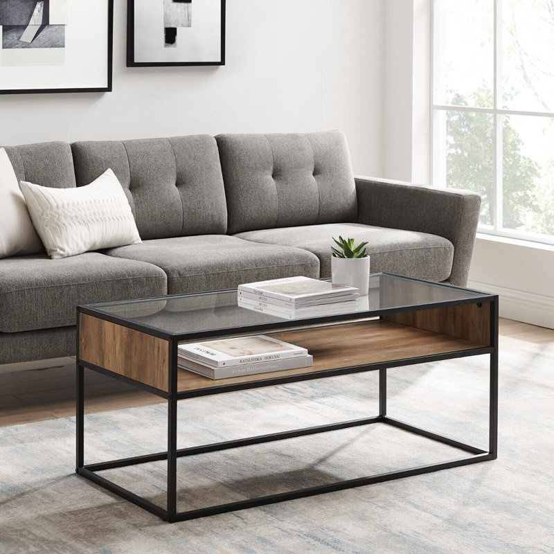 Frame Coffee Table with Storage, Reclaimed Barnwood