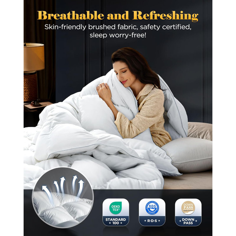 Luxurious Fluffy Soft Feather Down Comforter Warm Breathable Duvet Insert for All Seasons, Twin