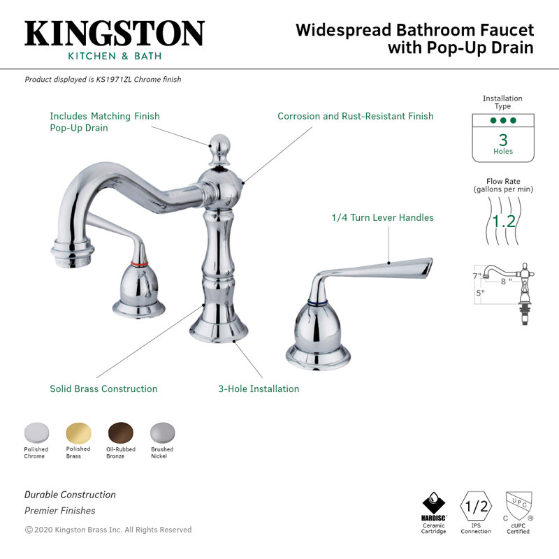 Robinet de salle de bain espacé Kingston, Bronze huilé