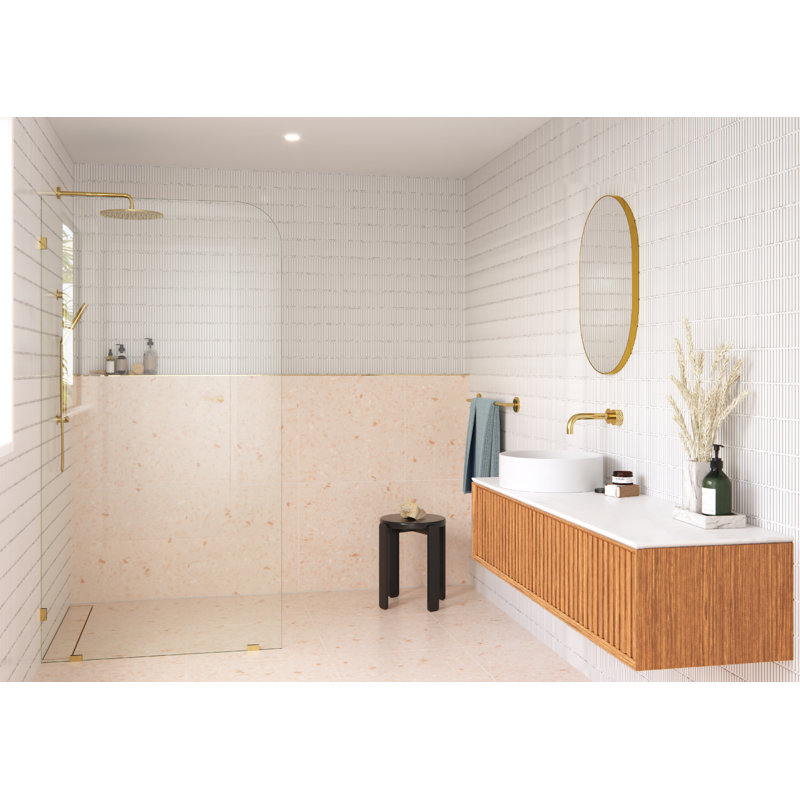 Solaris 40 in. x 78 in. Fully Frameless Radius Single Fixed Shower Panel, Polished Brass