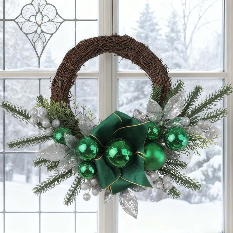 Couronne de Noël de 17,7 pouces couronnes de Noël - Couronnes d'hiver pour décoration de porte avant