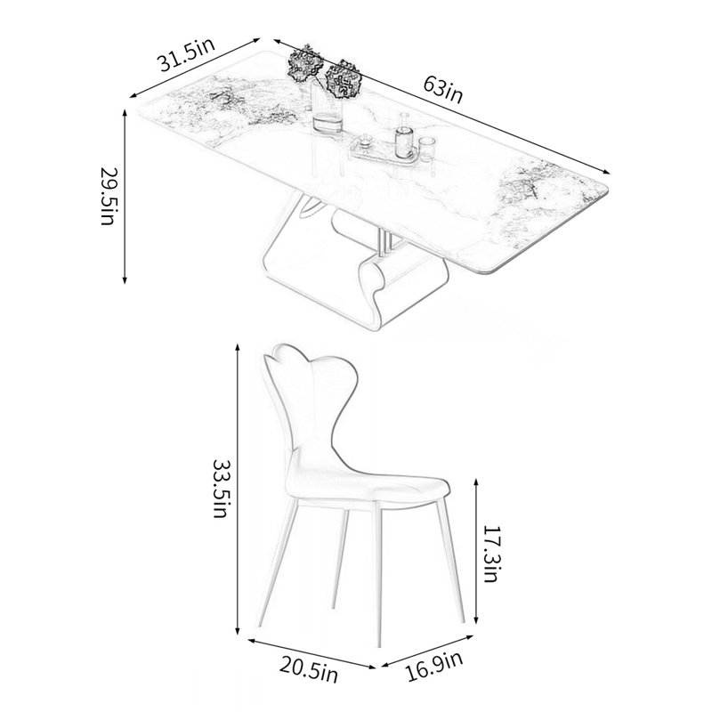 Ensemble de salle à manger rectangulaire, H 29,5 po x L 63 po x l 31,5 po