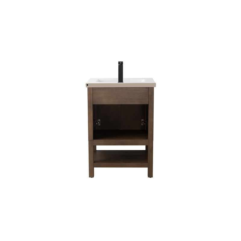 Chazden 24" Herringbone Design Single Bathroom Vanity with Ceramic Top, Blanc, Brown, Noir mat