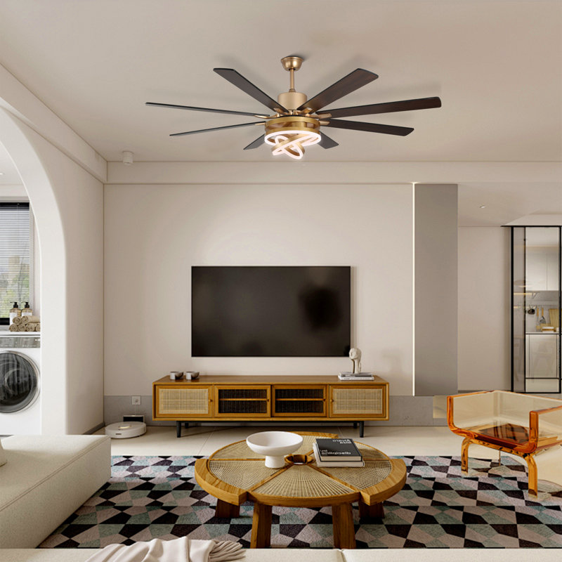 72" Modern Large Gold Ceiling Fan with Dimmable LED Light and Remote Control Quiet DC Reversiable Motor 6 Speeds DIY Shade