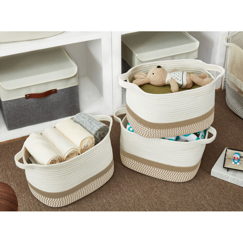 Ensemble de corbeilles en tissu Décor, Beige / blanc