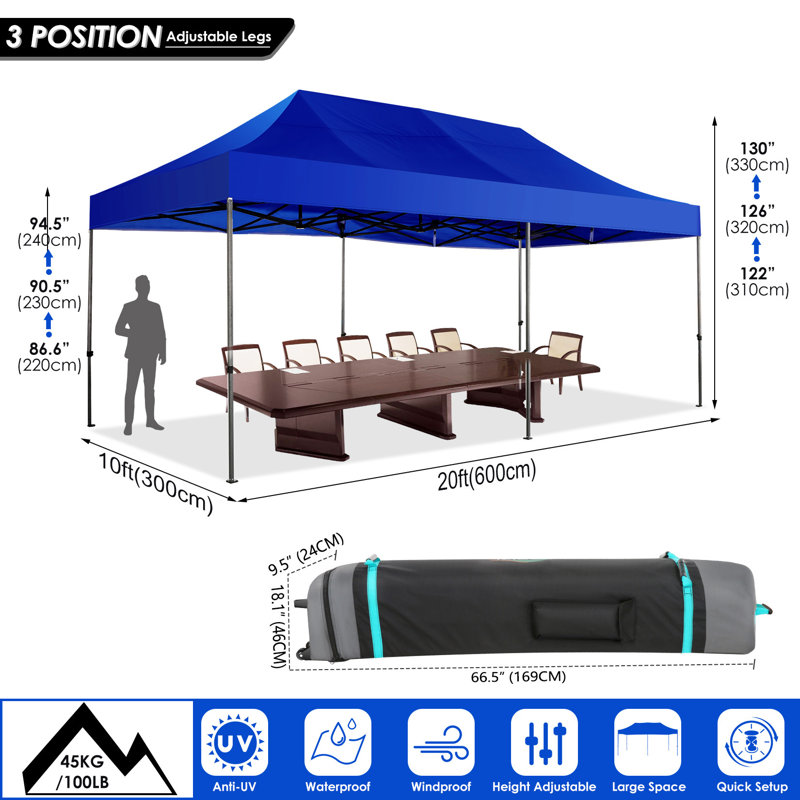 Upgrade COBIZI 10x20 Pop Up Canopy with 6 Sidewall,Heavy Duty Canopy UPF 50+ All Season Wind Waterproof Commercial Outdoor Wedding Party Tents