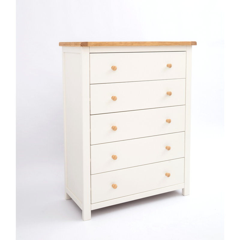 Pompey 5 Drawer 90Cm W Solid Wood Chest Of Drawers, Off-White