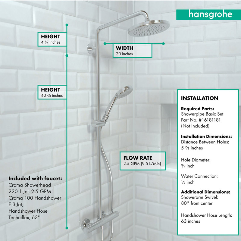 Croma 220 Thermostatic Shower Faucet, Chrome