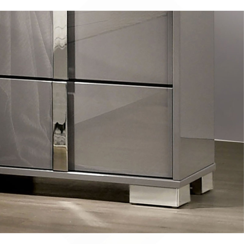 Mobilier de chambre à coucher de style contemporain avec finition UV et commode chromée 1Pc, Taupe