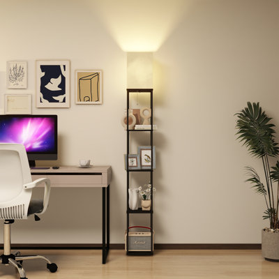 Lampe sur pied à 5 niveaux avec tablettes, lampe sur pied carrée moderne avec ampoule à 3 températures de couleur, lampe de bibliothèque d'angle pour le salon et la chambre à coucher, lampe sur pied à tablette haute