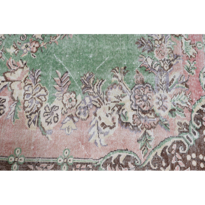 Tapis turc boho vintage rétro en laine vert - Décoration de salle de bain ou de chambre à coucher éclectique