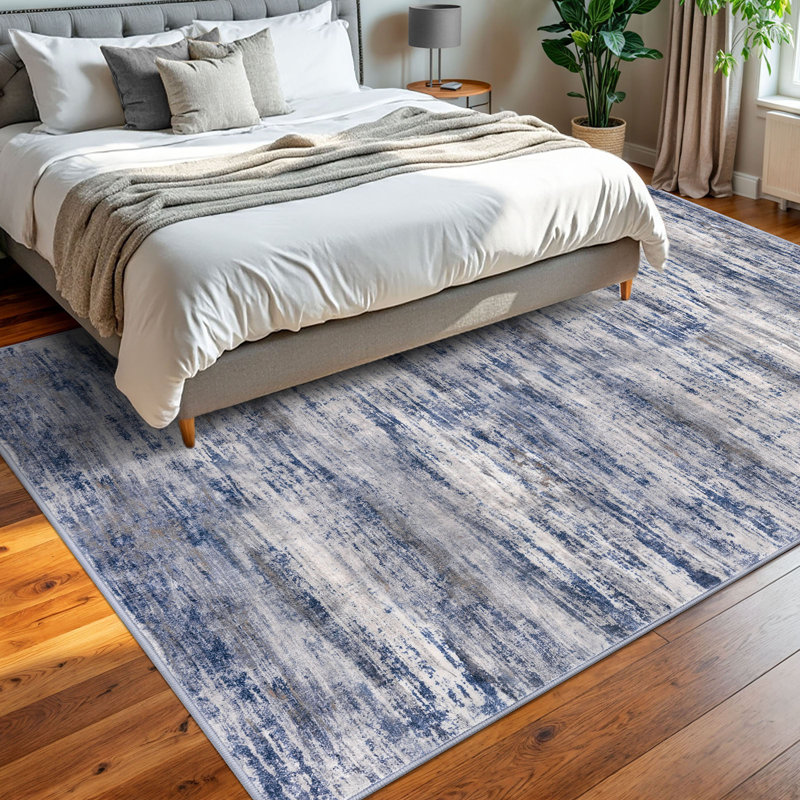 Machine Washable Rugs 8x10 Living Room Rug with Rubber Backing Pet Friendly Large Blue/Gray Area Rugs Indoor Carpet for Bedroom Office Dining Room