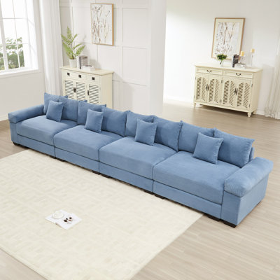 170" Cloud Modular Sectional Couch, Premium Corduroy 3-Seater Extra-Thick Armrests, Good Resilience Cushion, 12 Throw Pillows, Ergonomic Design, Easy Assembly,For Living Rooms