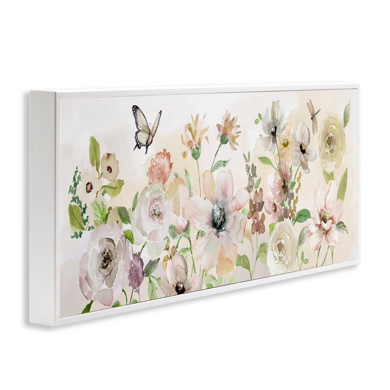 Art, estampe numérique, volutes, insectes et fleurs, Estampe numérique encadrée blanc bord de mer, H 10 po x l 24 po