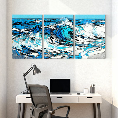 «Ocean Wave Pop Art», ensemble de 3 reproductions d'art sur toile tendue sur toile