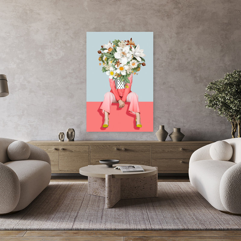 Art mural fleuri au printemps contemporain, H 48 po x l 32 po