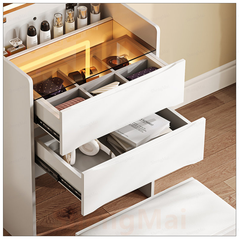 Table de coiffeuse 3-en-1 avec miroir à DEL, tabouret de rangement et lumières réglables, parfaite pour le maquillage et l'organisation des essentiels