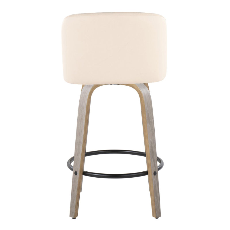 Thea 26" Fixed-Height Counter Stools with Bent Wood Legs & Round Footrest, Light Grey