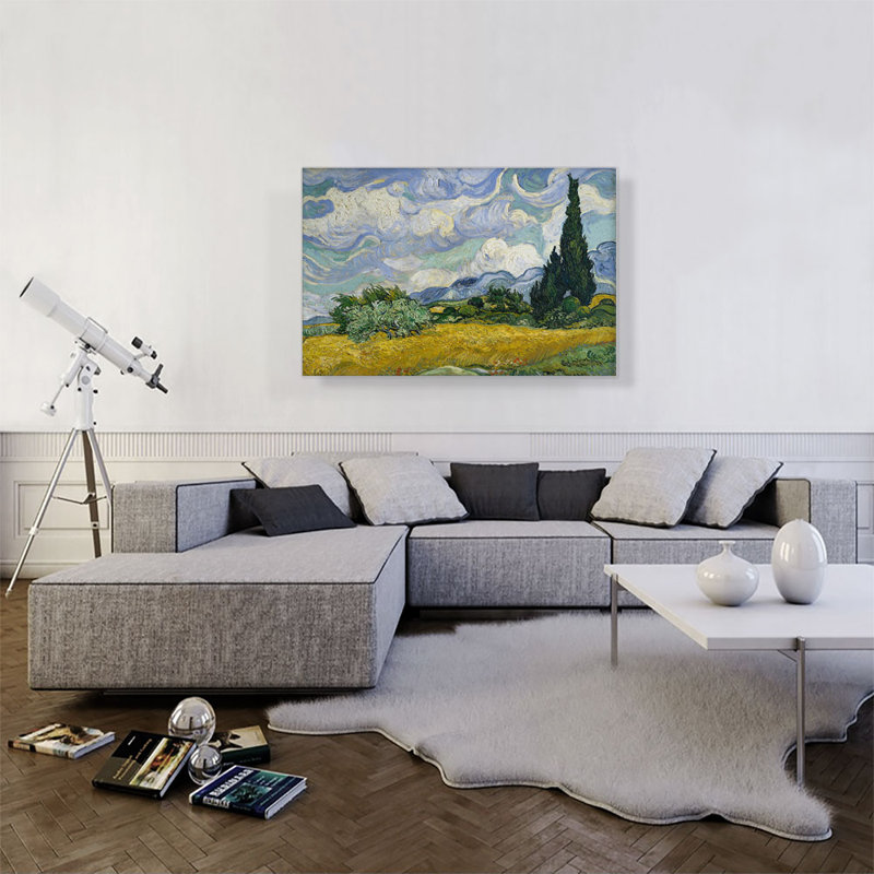 «A Wheatfield With Cypresses 1889» par Vincent Van Gogh - peinture sur toile tendue, H 26 po x l 40 po x P 0,75 po