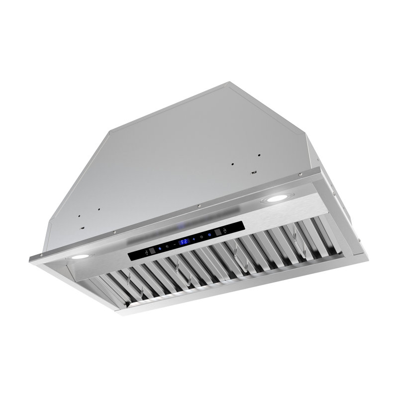 28 po T-4447-1-TG Hotte à conduit laminé 350 CFM en acier inoxydable brossé avec filtres à chicane, commande à pavé tactile, lumières DEL