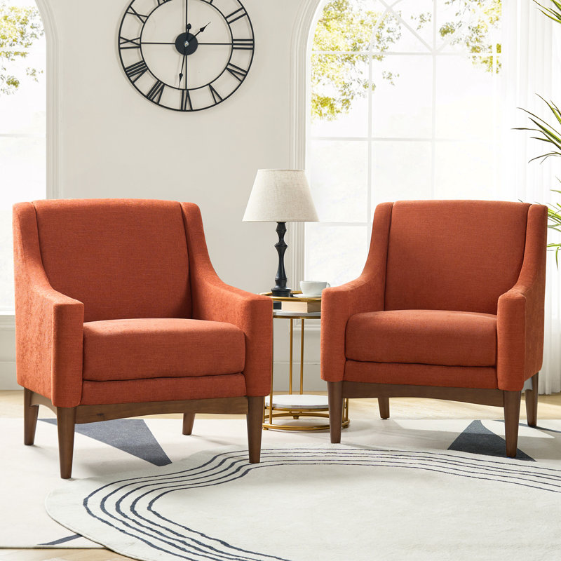 Fauteuil l 28,7 po Arshanti avec pieds en bois massif, Orange
