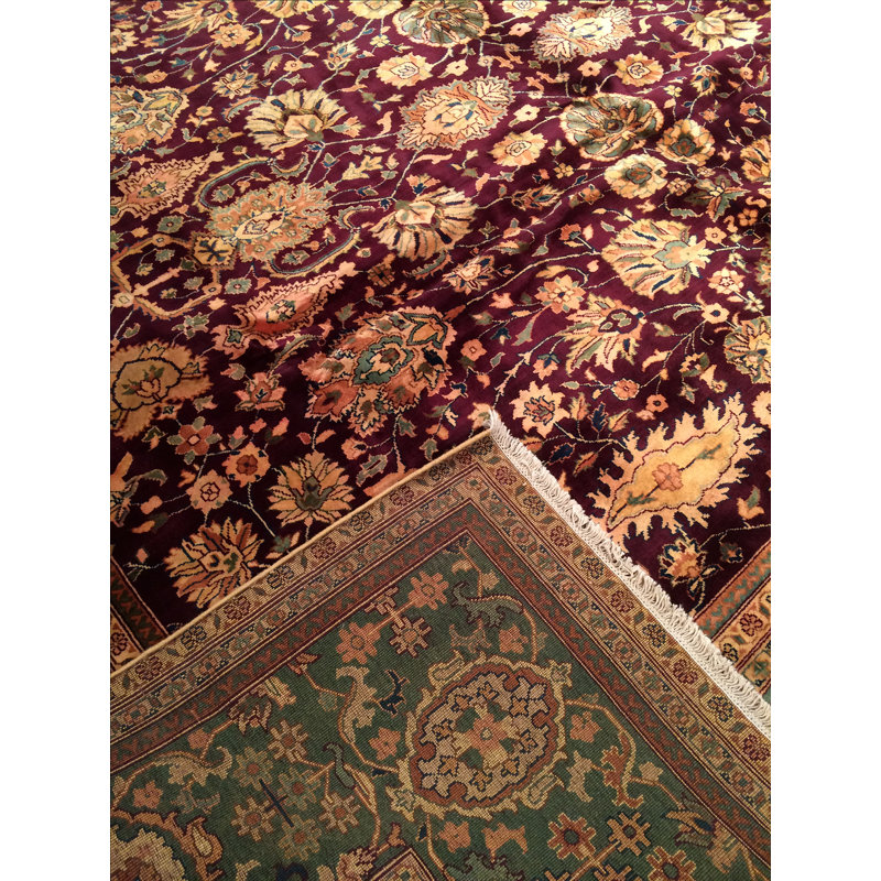Tapis bourgogne/gris en laine noué la à la main Solal