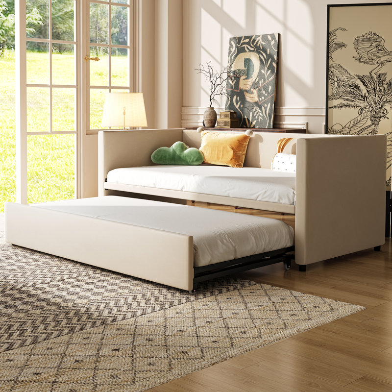 Borchert 2 Seater Fabric Sofa Bed, Beige