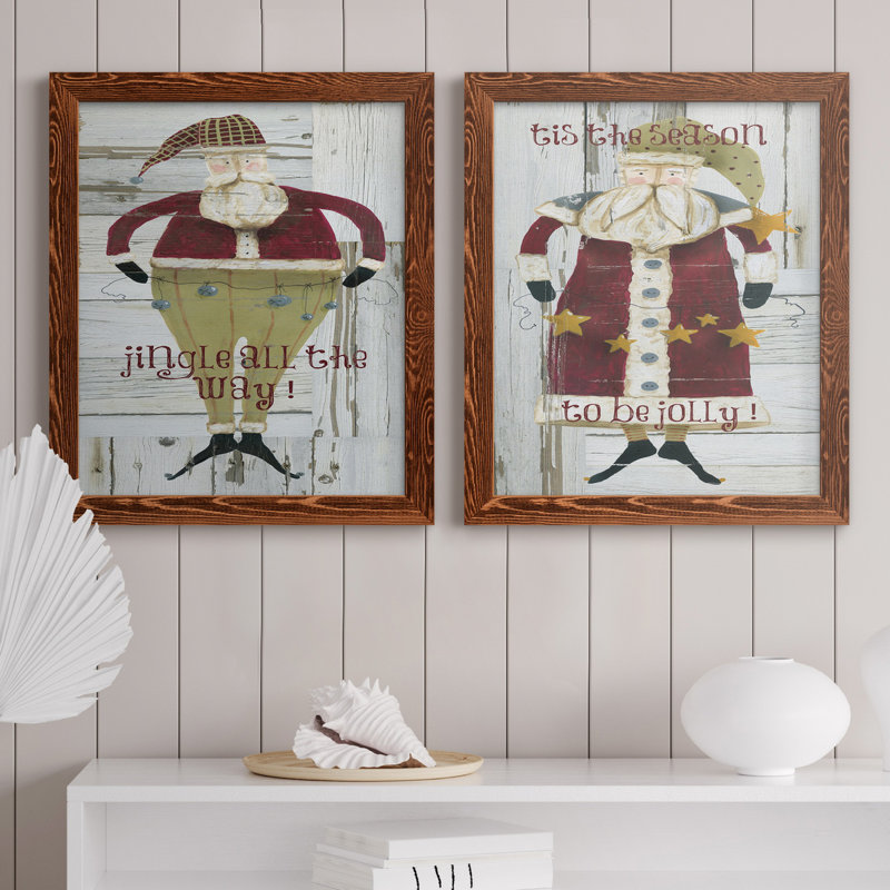 Jingle Santa - ensemble de 2 reproductions, H 24 po x l 36 po x P 1,5 po, Pas de tapis, Toile avec cadre érable