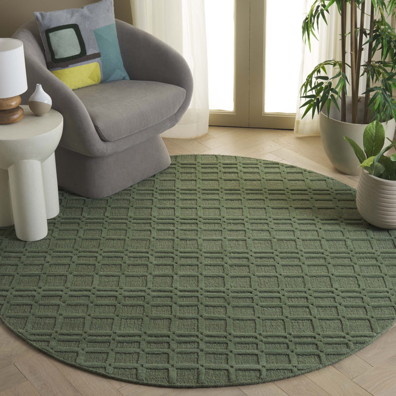 Tapis géométrique en laine / coton tissé à la main Keyjuan, Rond 6 po