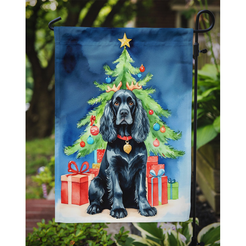 Drapeau de Noël renne de jardin, Épagneul cocker noir