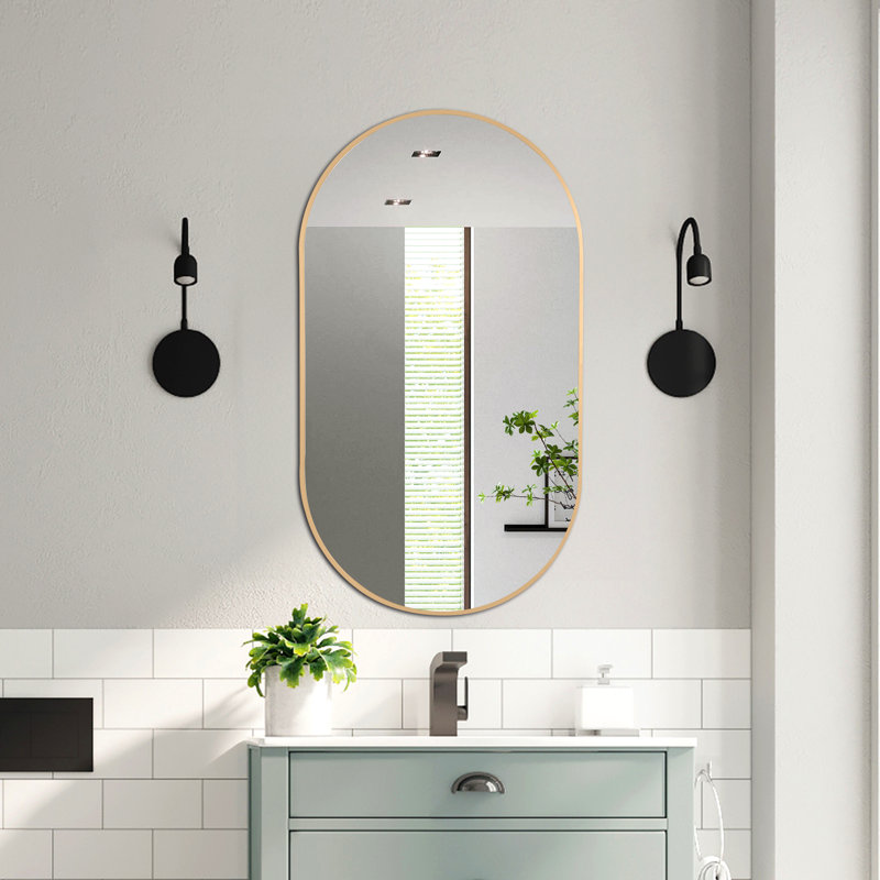Settimia Metal Flat Wall Mirror, 28" x 20", Gold