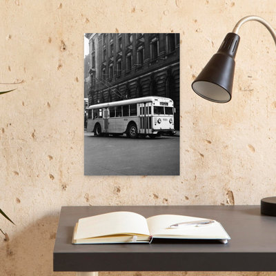 1930S 1940S Public Transportation Trackless Trolley Electric Bus About To Round Street Corner Cleveland Ohio Usa Classic Retro Vintage City Wall Art