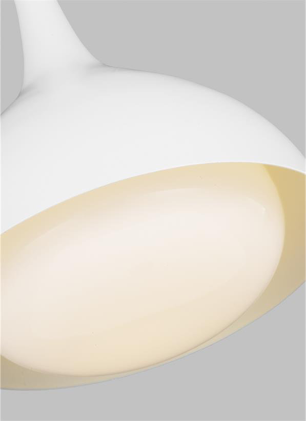 Alize Single Light Glass Dimmable Pendant, Matte White/Burnished Brass