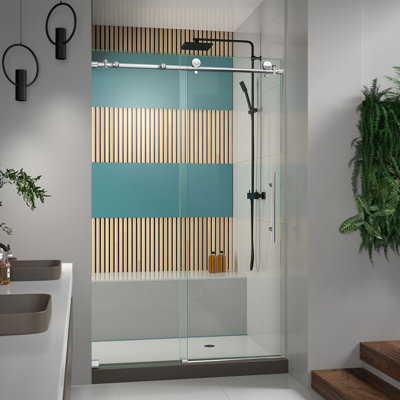 Enigma-X 44" W x 76" H Single Sliding Frameless Shower Door with Clearmax™ Technology