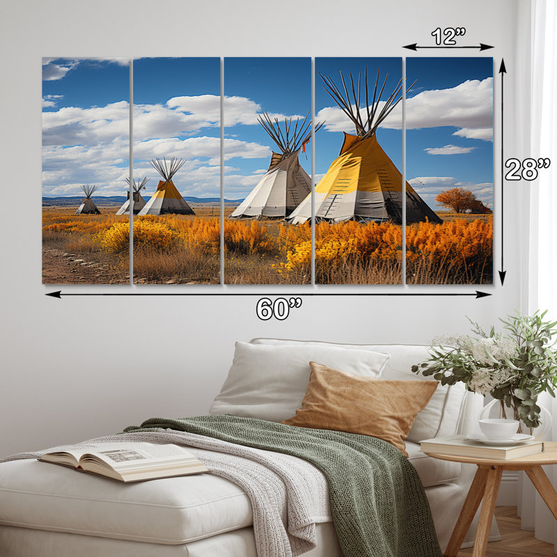 " Yellow Native Tipi Path To Spirituality III " 5 - Pieces