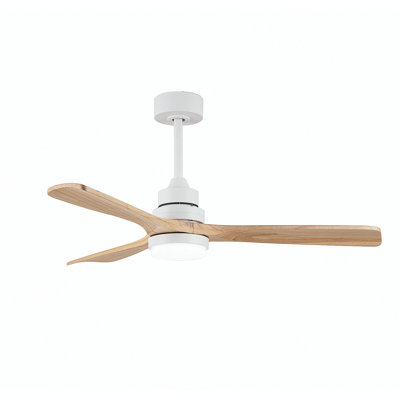 Ventilateur de plafond moderne à 3 pales en bois massif de 52 pouces avec lumières et télécommande, moteur réversible à courant continu, silencieux, 3CCT, ventilateur de plafond pour la chambre à coucher, le salon, l'intérieur et l'extérieur