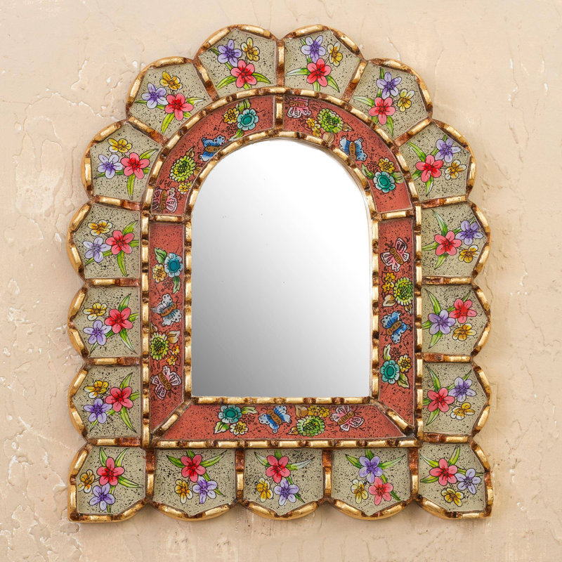 NOVICA Handmade Sweet Reverse-Painted Glass Wall Mirror