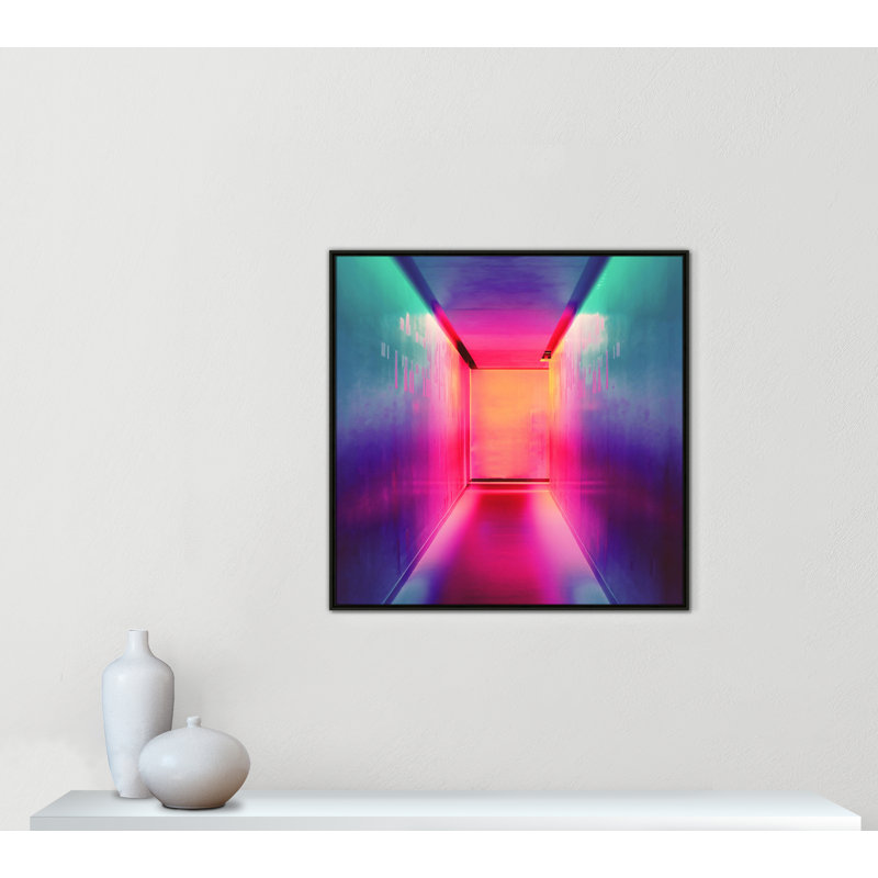 «Neon Wonderland I» par Efe Kurnaz, H 37,5 po x l 37,5 po x P 2 po, Cadre flottant espresso
