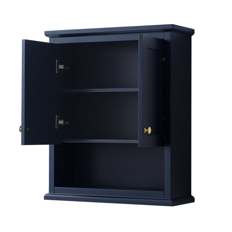 Avery Dark Blue and Gold Solid Wood Wall-Mounted Bathroom Cabinet