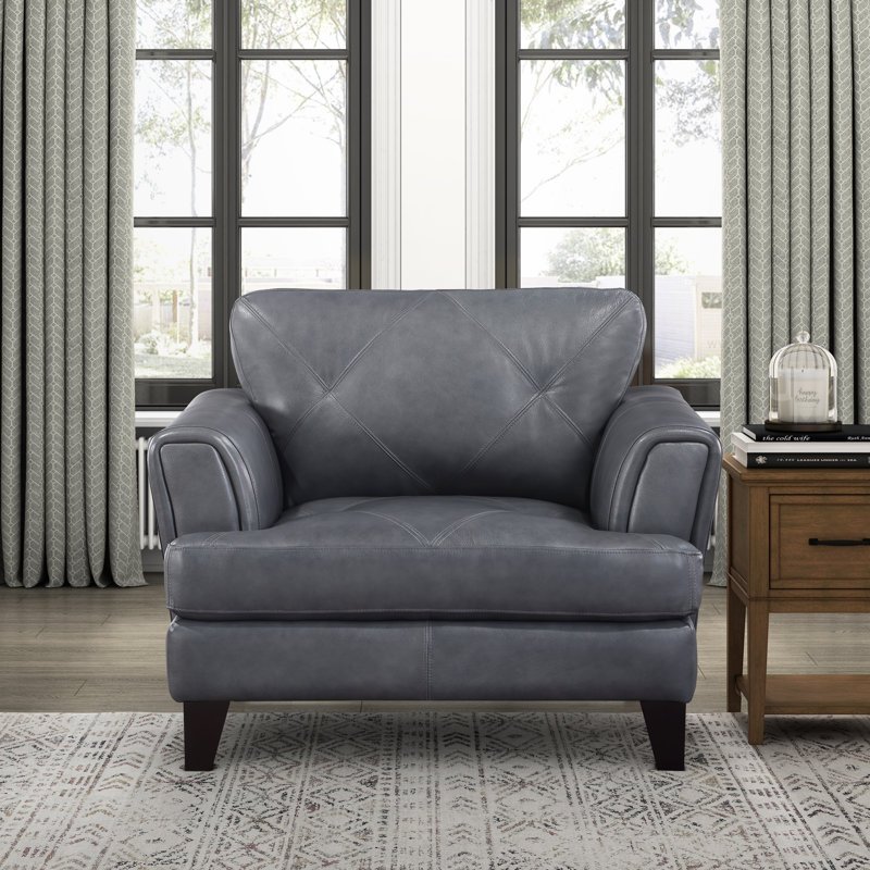 Nico 44.5" Modern & Contemporary Genuine Leather Square Arm Chair - Top Grain Leather Seating Surfaces, Classic Tufted Design Detail