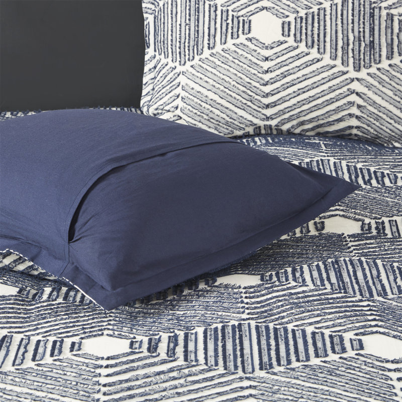 Ensemble de housse de couette luxueuse en jacquard de coton pour une chambre à coucher élégante et confortable., Bleu