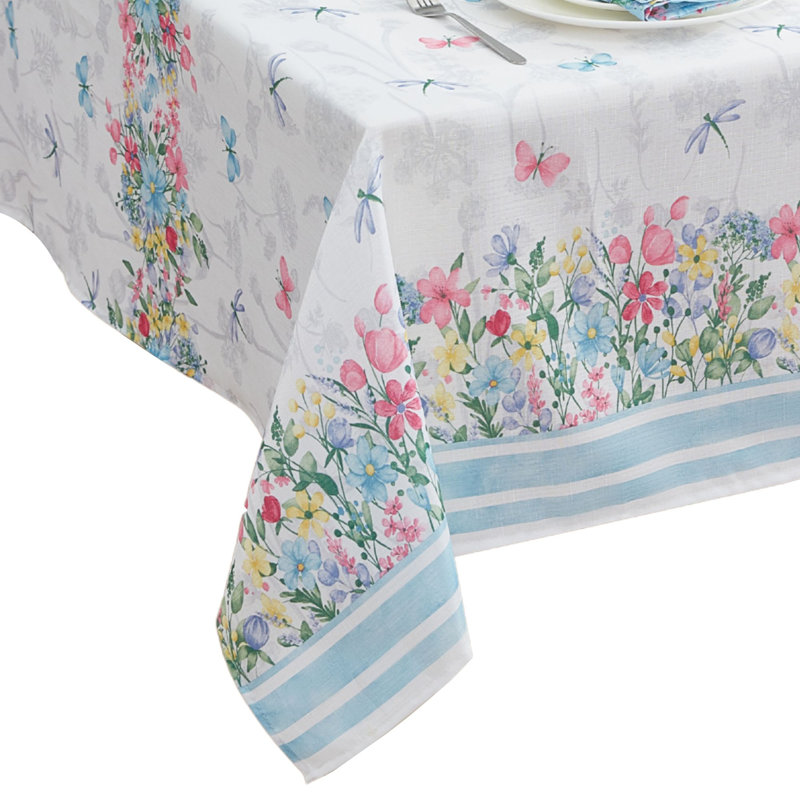 Nappe à double bordure printemps et été Floral, Rectangle 60 po x 84 po