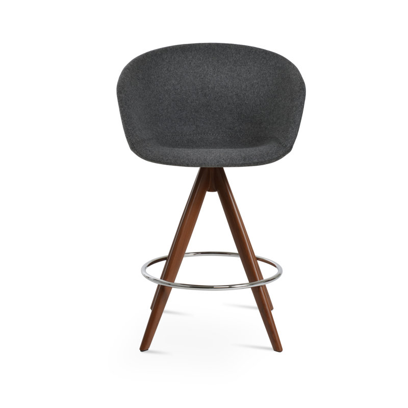 Tabouret de bar Tribeca Pyramid, Gris foncé, Tabouret de comptoir (siège d'une hauteur de 27 p, Noyer