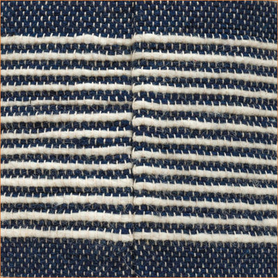 Pouf, Handcrafted Wool Cotton Fabric Cylindrical Ottoman, 16x16x16, White &amp; Navy Blue | Dark Blue | Fabric