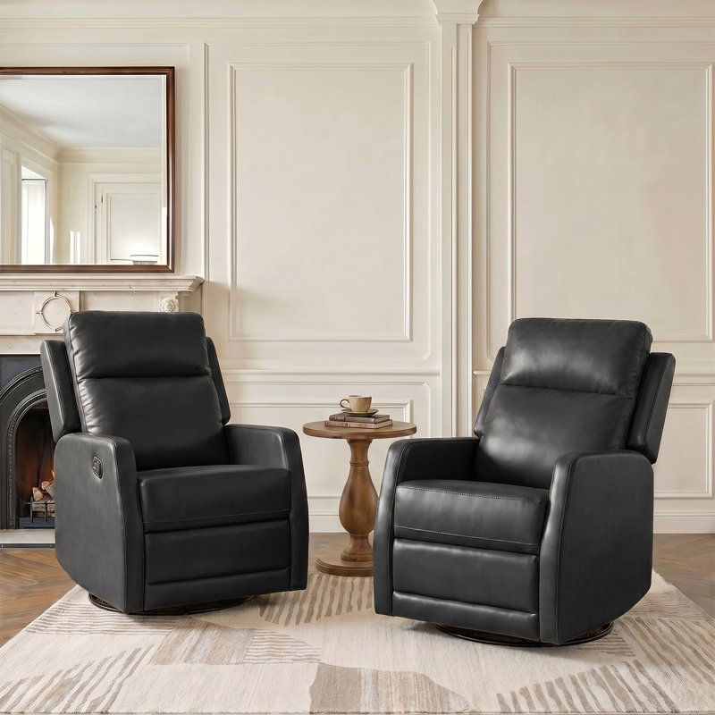 Fauteuil inclinable manuel berçant pivotant de 26,5 po de largeur avec base en métal Giselle, Noir, noir, noir, noir