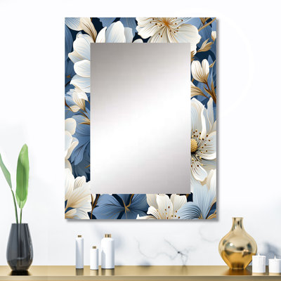 Antwuan, motif floral rétro bleu rétro - grand miroir mural floral