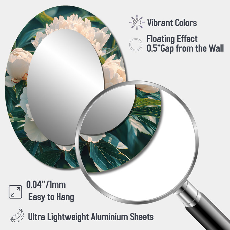 Siummer Bloom of Peony Petal Serenity - Miroir décoratif floral ovale sur métal, 40 po x 30 po