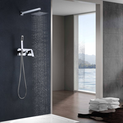SUMERAIN Wall Mounted Complete Shower System, Single Rain Shower Shower with Pressure Balance Valve and Handheld Shower