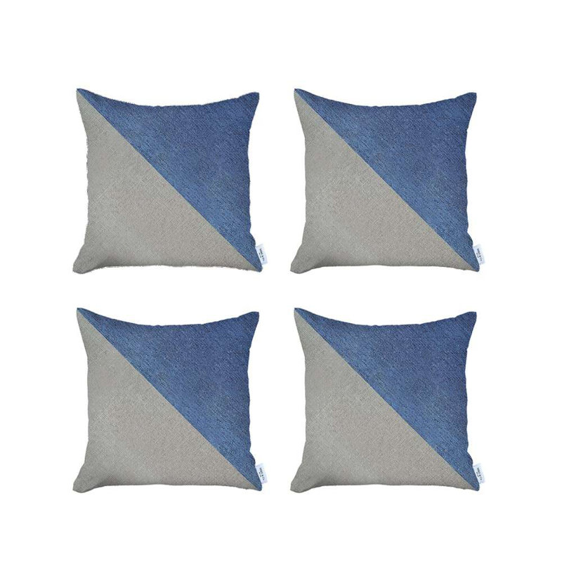 Ensemble de 4 housses de coussin diagonales, Blanc / bleu